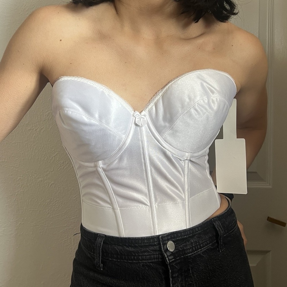 Vintage Satin Backless Strapless Longline Bra‎ Bridal White Size 38C NWT